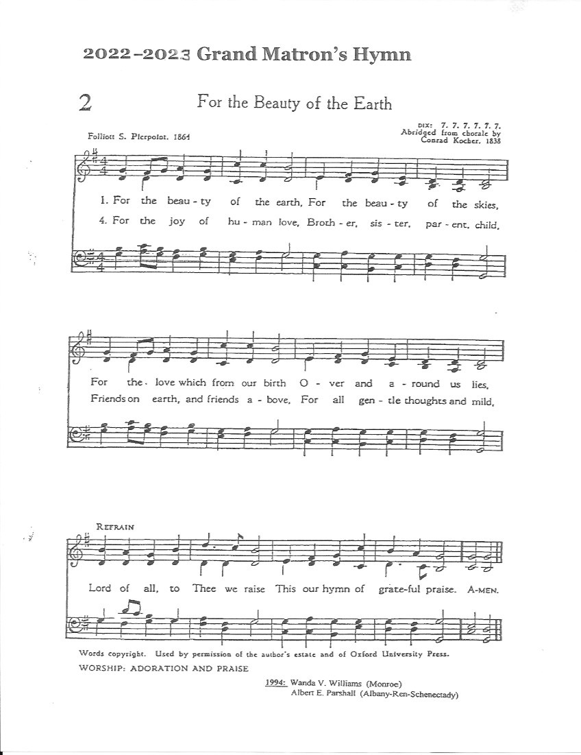 2022-2023 Grand Matron's Hymn